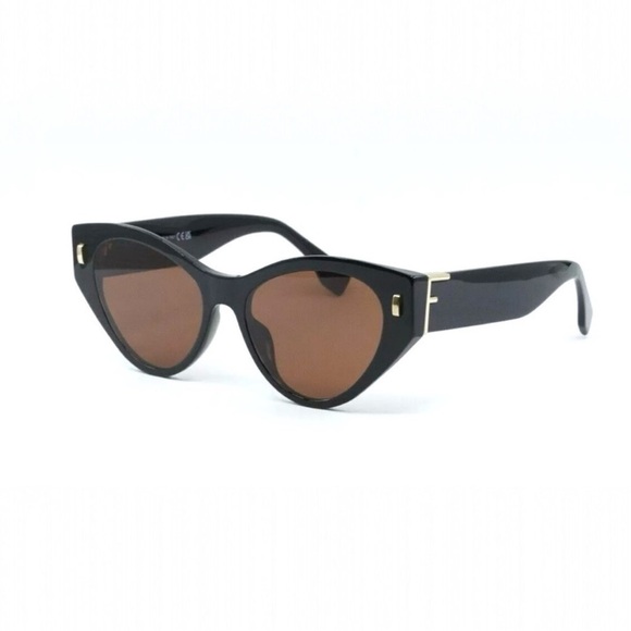 FENDI Brown Oversized Cat Eye UV Sunglasses Style FE400351 01E FENDI F logo NEW - Picture 13 of 14